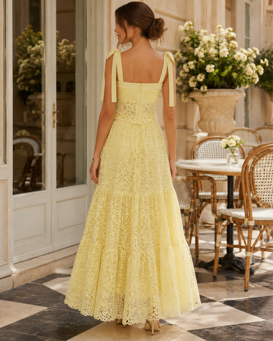 Amélie Butter-Yellow Lace Top & Maxi Skirt Set