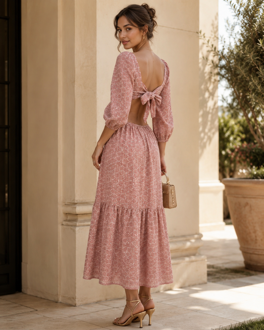 Camille Dusty-Rose Eyelet Cut-Out Maxi Dress