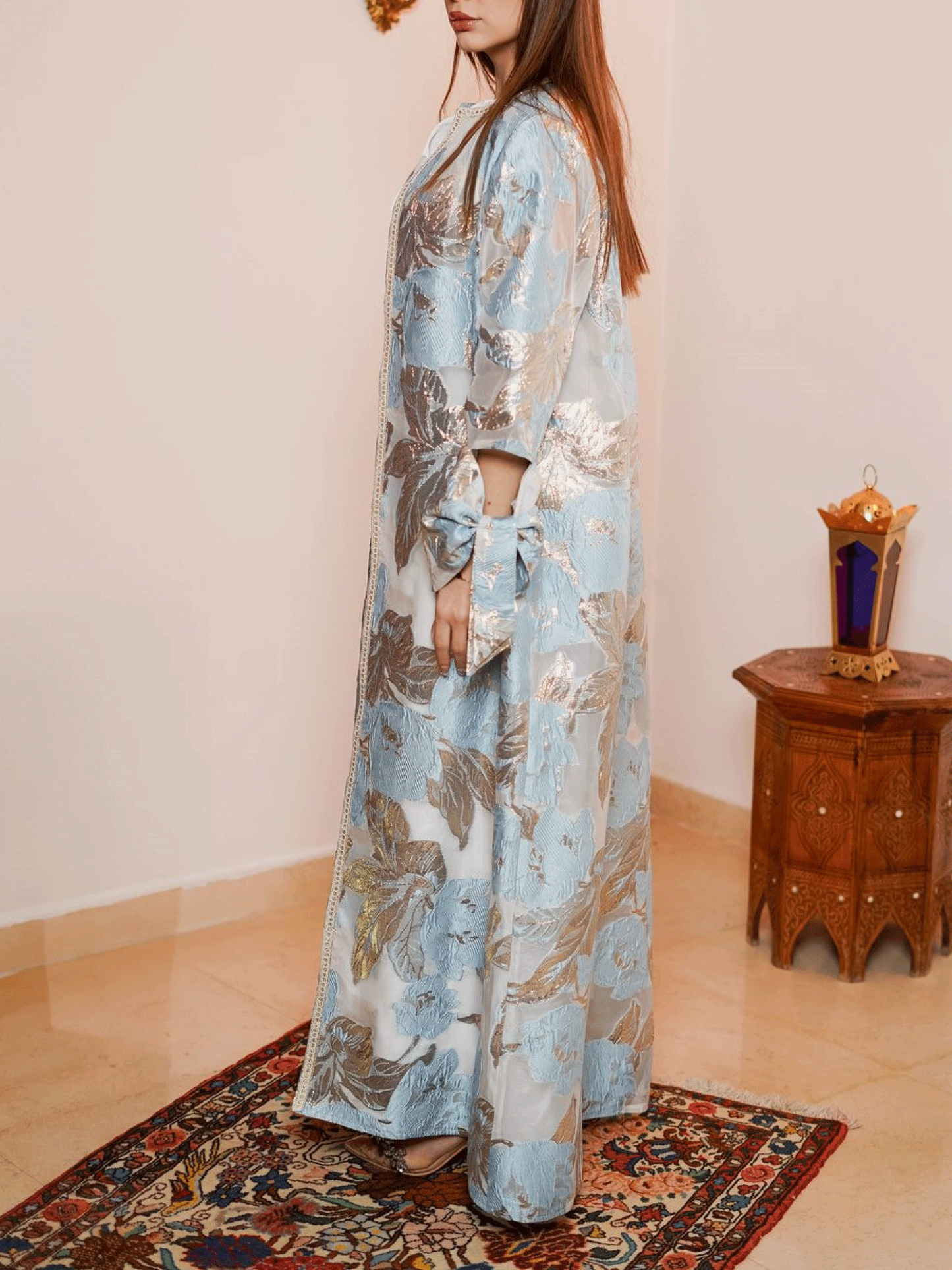 Sky Blue Floral Abaya
