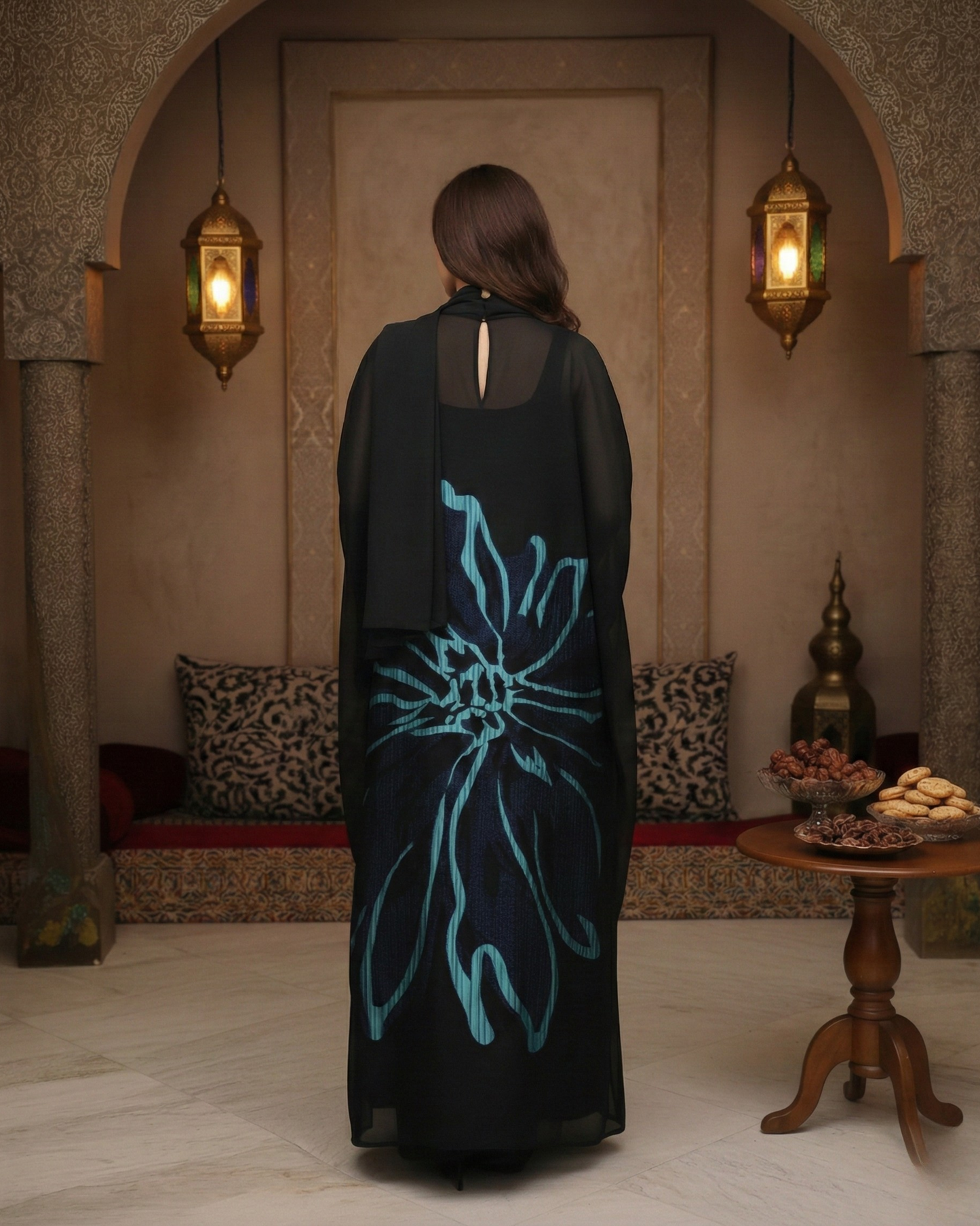 Noir Bloom Statement Abaya
