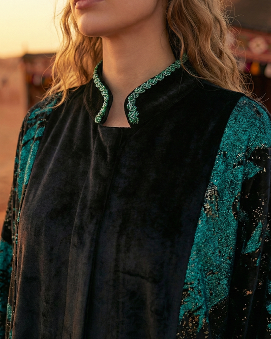 Emerald Dusk Velvet Abaya