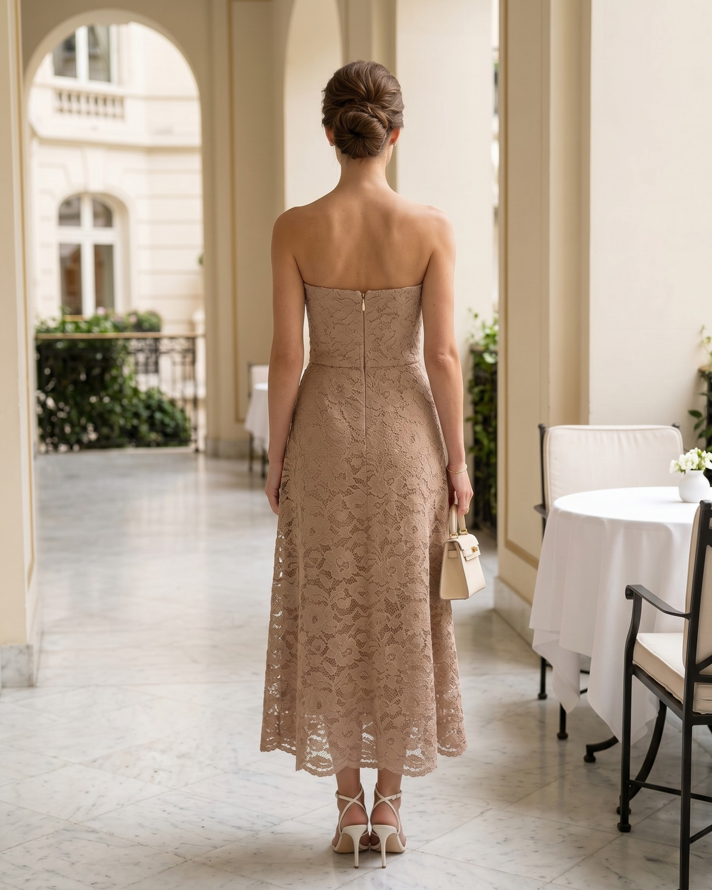 Strapless Lace Midi Dress