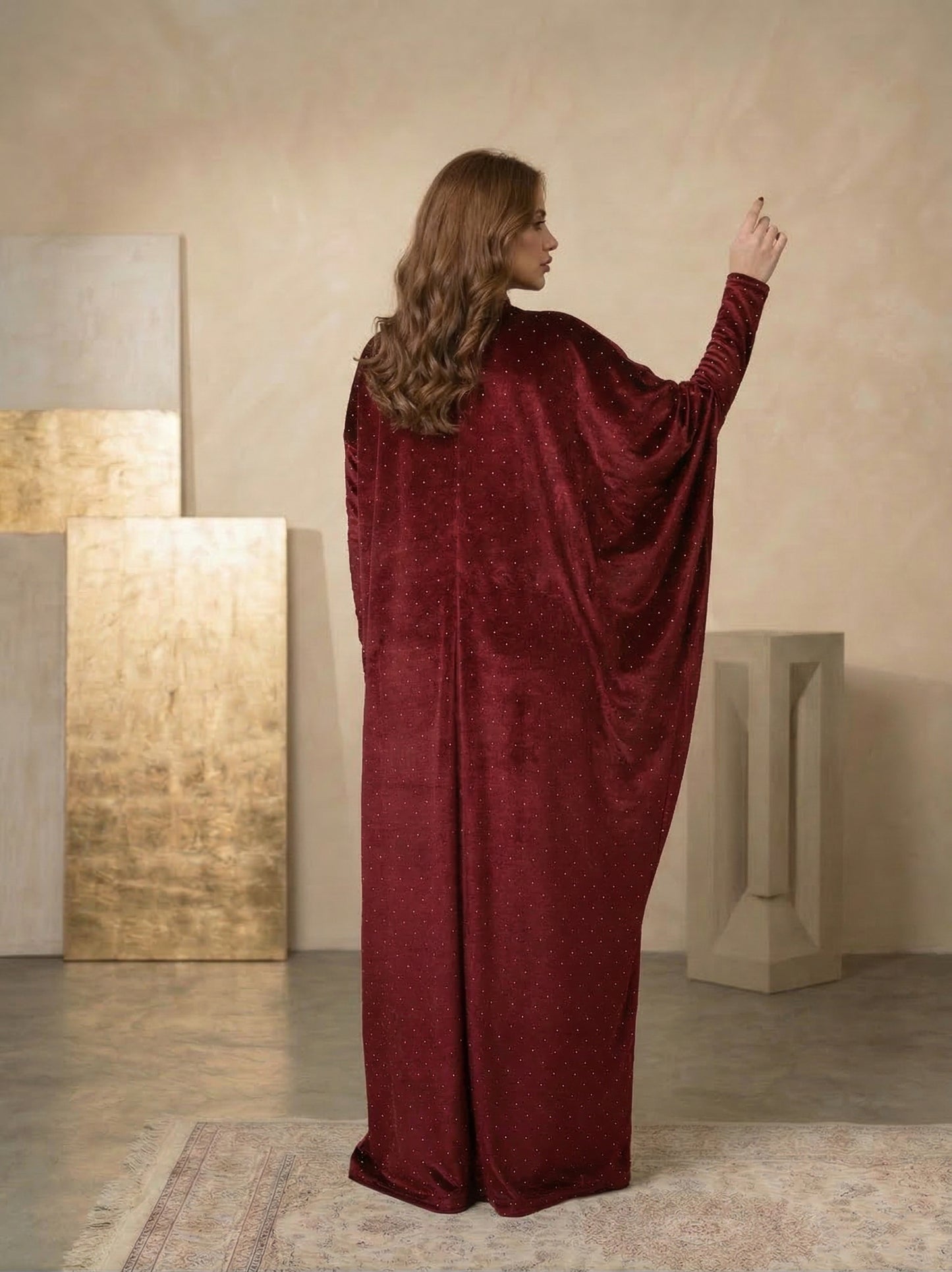 Ruby Stardust Velvet Abaya