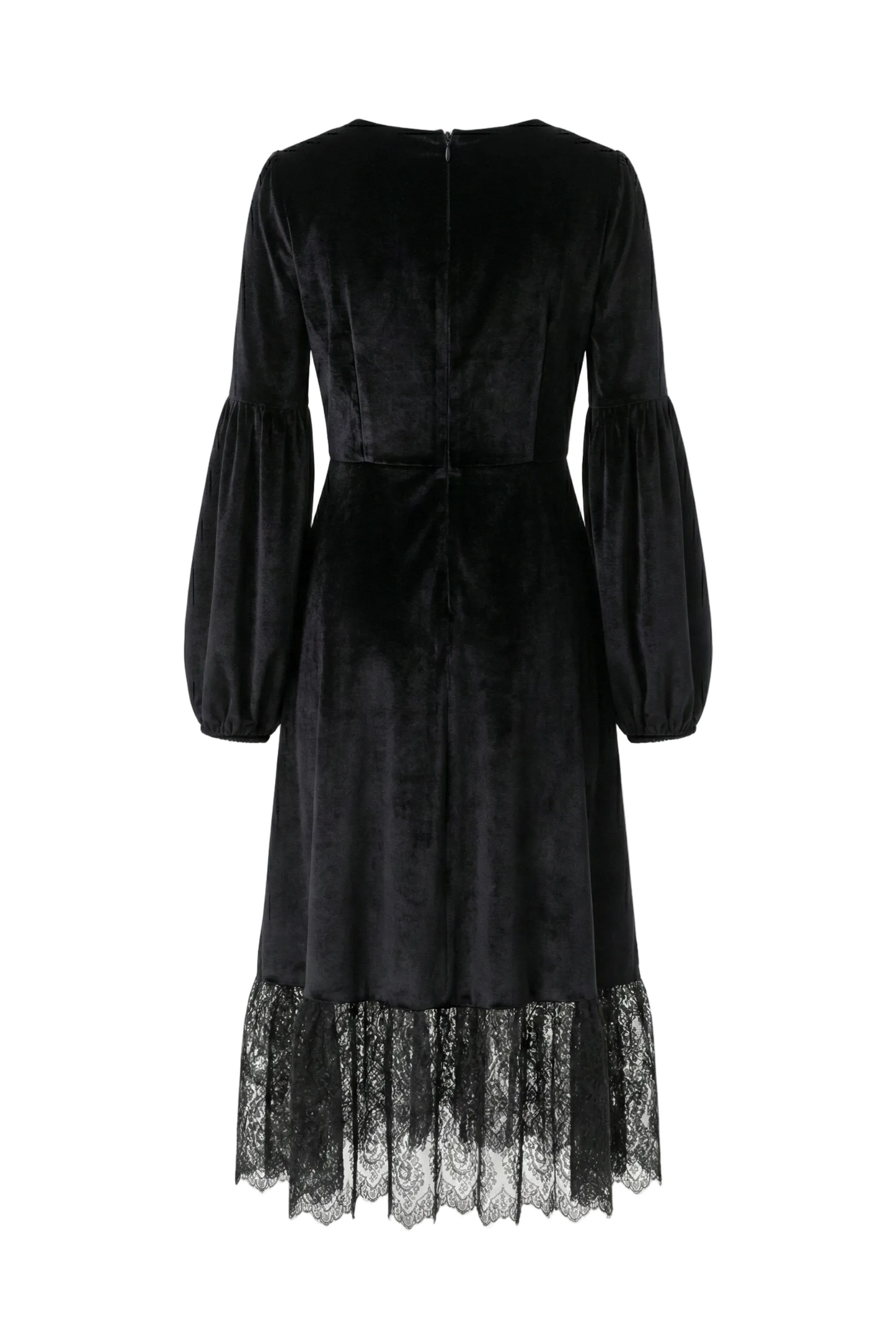 Black dress with lace hem on a white background