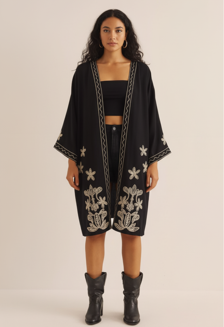 Embroidered Midnight Kimono