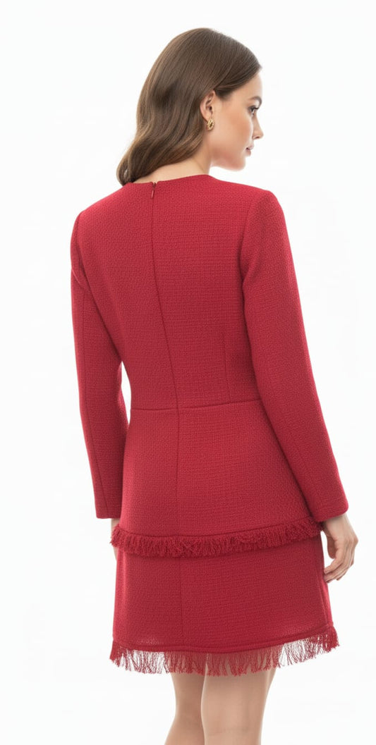 Crimson Tweed Elegance Dress