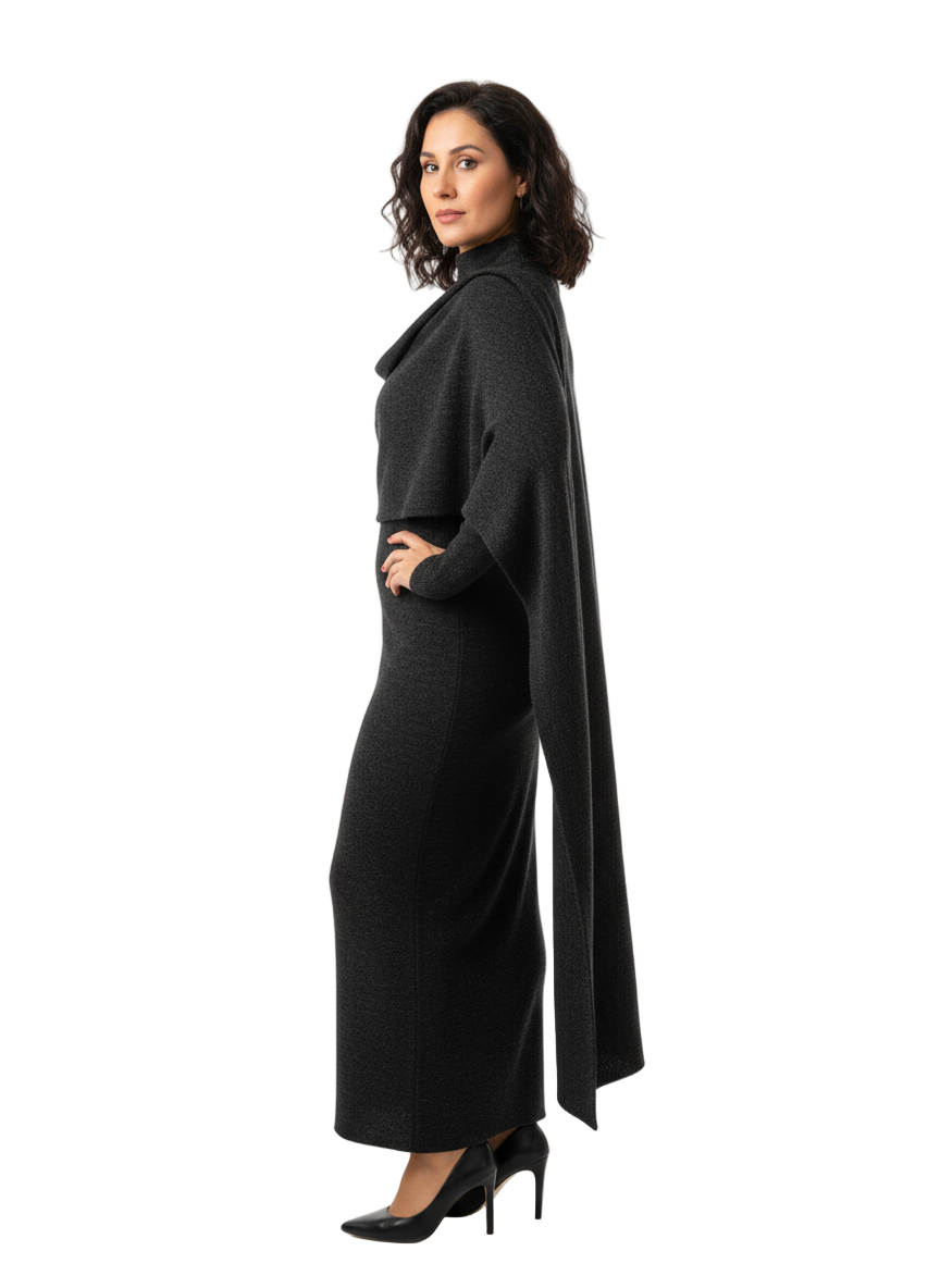 Emerald Black Cape Dress