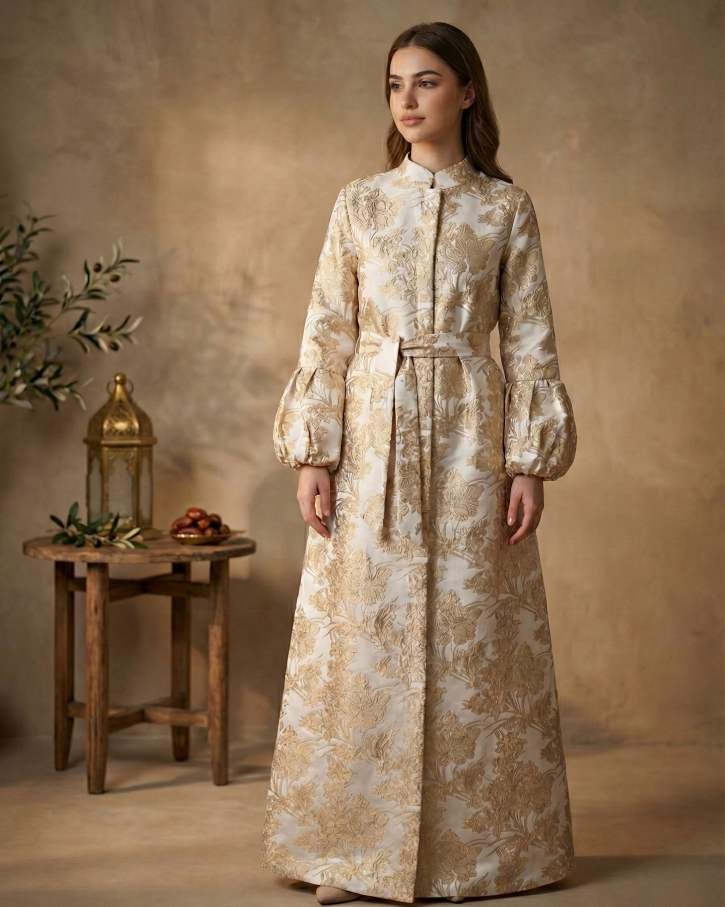 Golden Aura Floral Jacquard Abaya