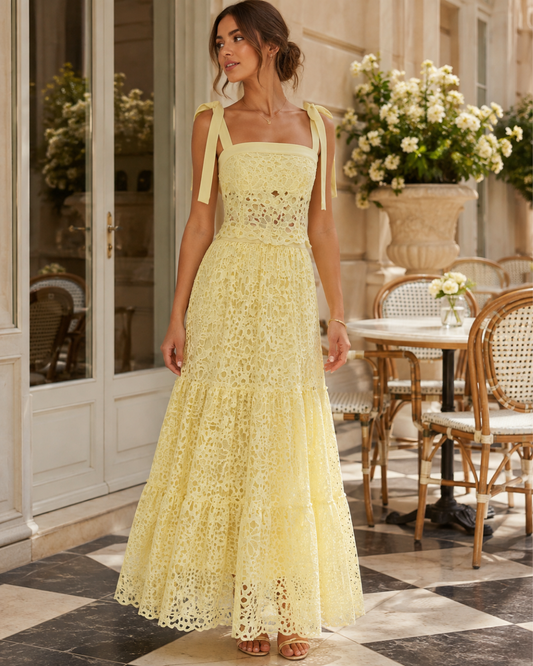 Amélie Butter-Yellow Lace Top & Maxi Skirt Set