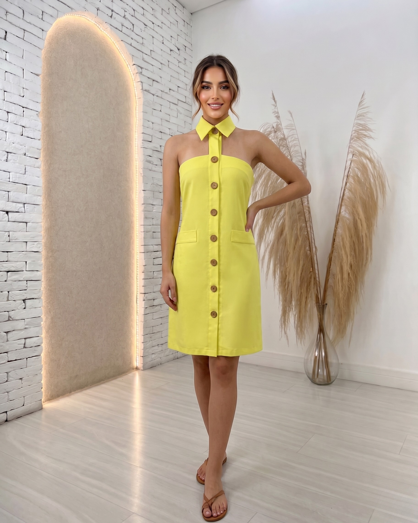 Halter Button Mini Dress