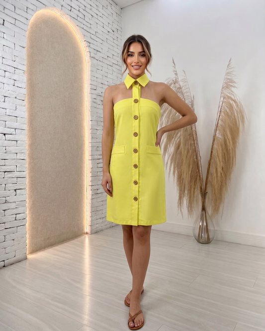 Halter Button Mini Dress