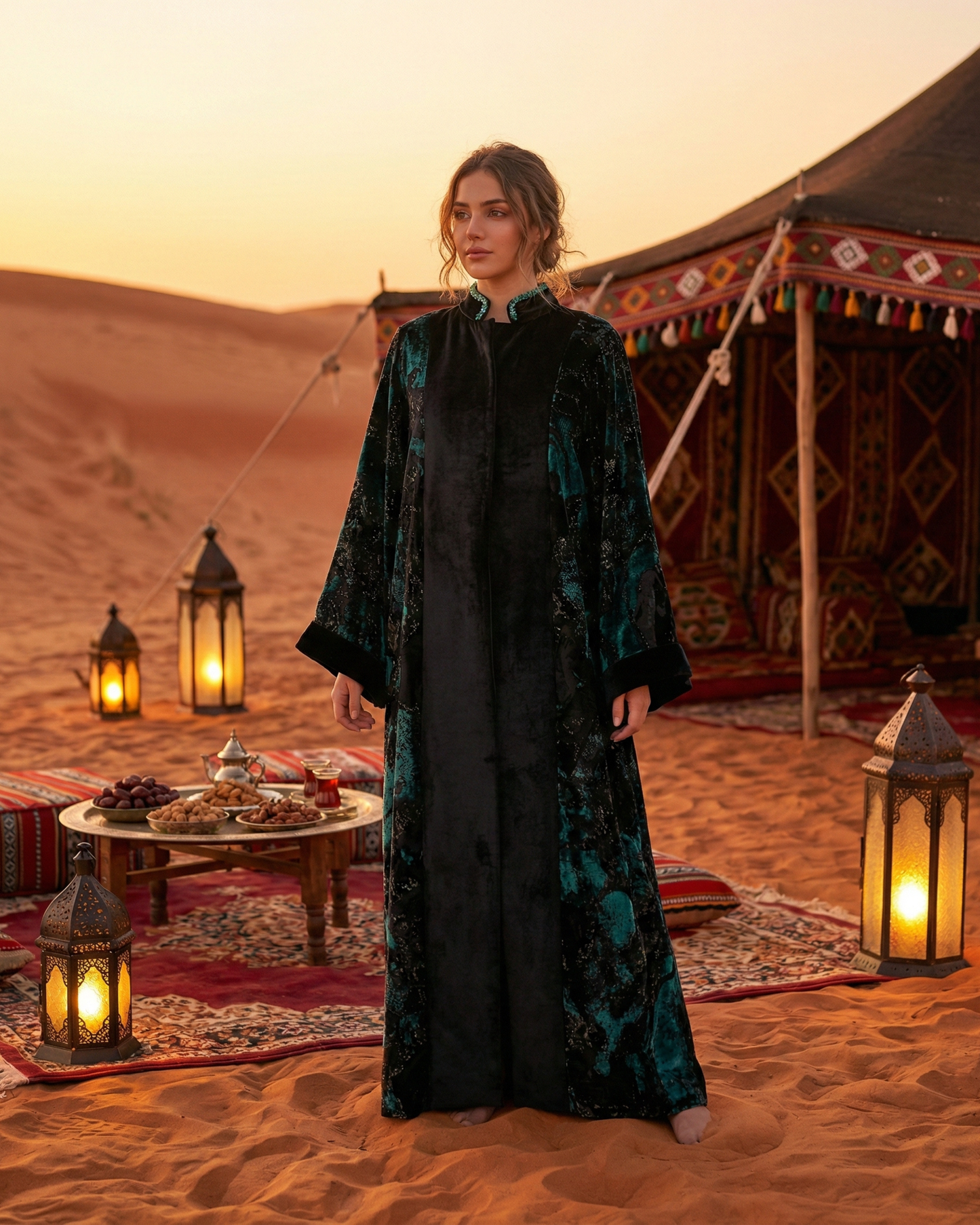 Emerald Dusk Velvet Abaya