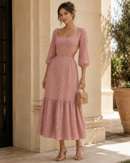 Camille Dusty-Rose Eyelet Cut-Out Maxi Dress