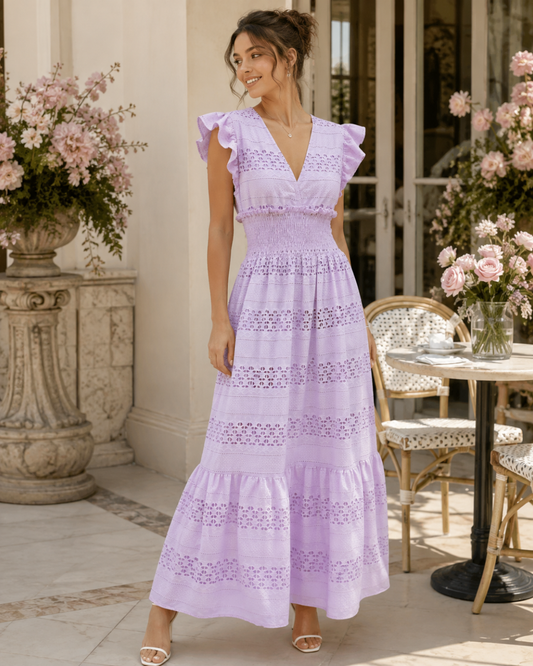 Amara Lilac Eyelet Tie-Back Maxi Dress