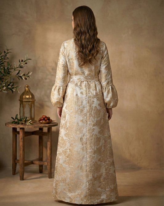 Golden Aura Floral Jacquard Abaya