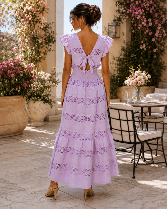 Amara Lilac Eyelet Tie-Back Maxi Dress