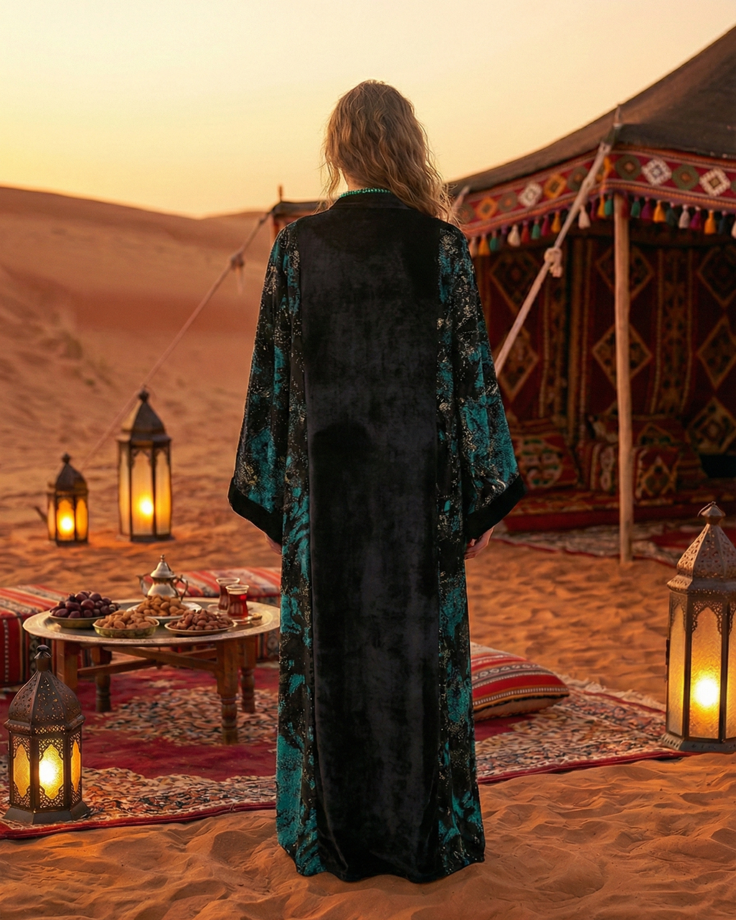 Emerald Dusk Velvet Abaya