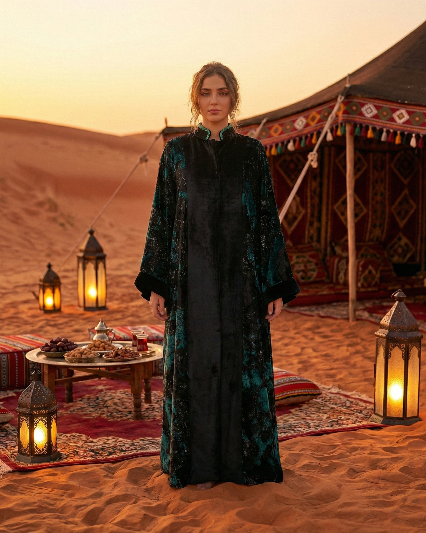 Emerald Dusk Velvet Abaya