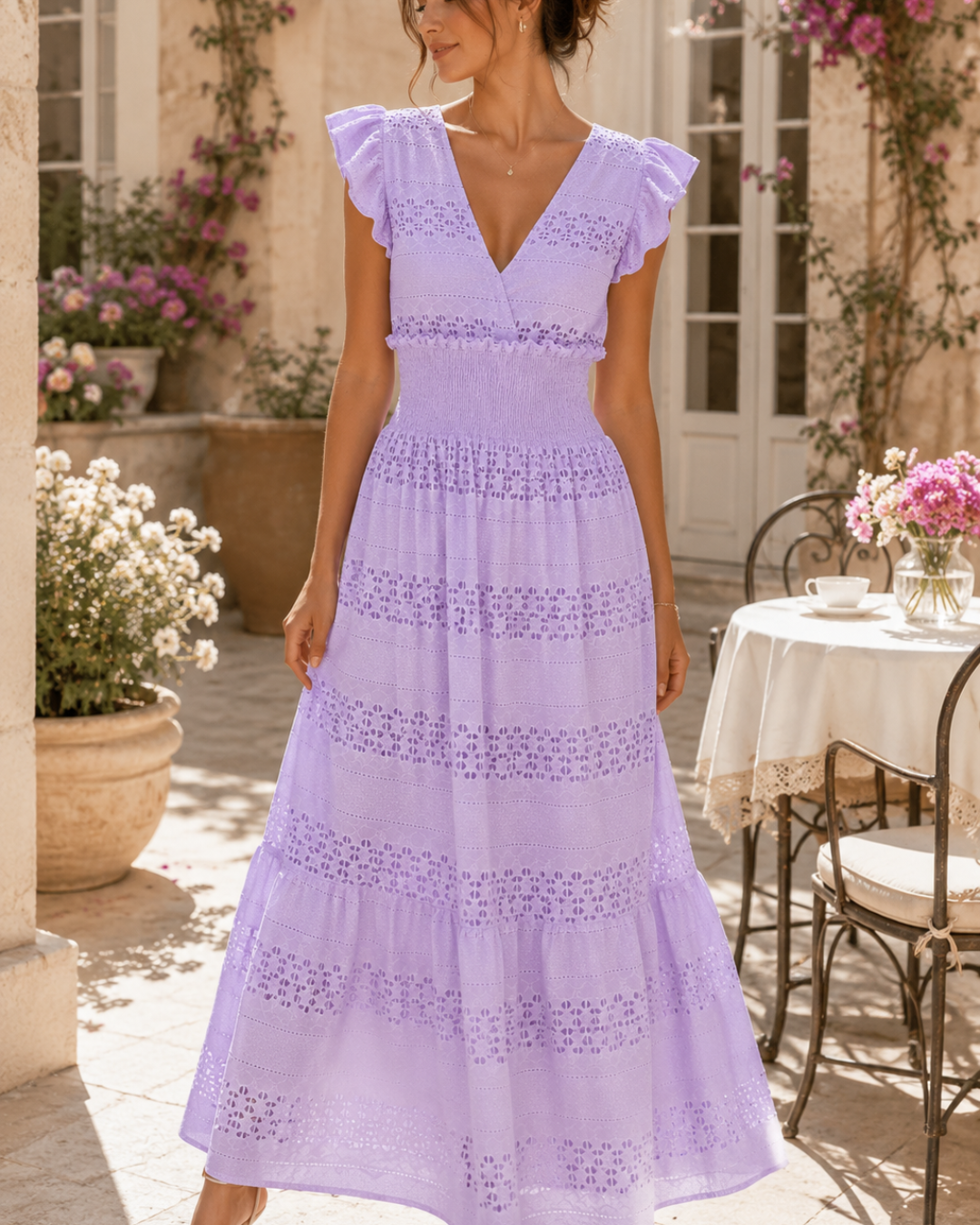 Amara Lilac Eyelet Tie-Back Maxi Dress