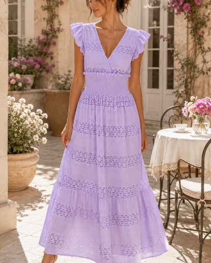 Amara Lilac Eyelet Tie-Back Maxi Dress