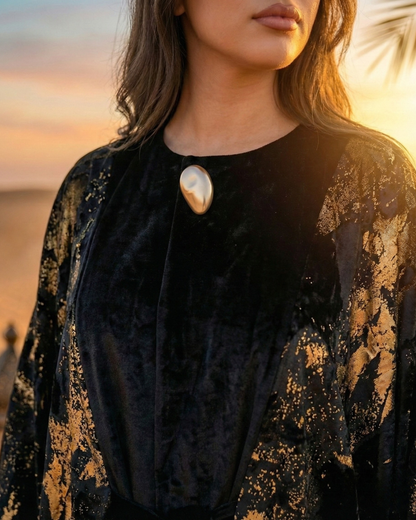 Golden Crescent Velvet Abaya