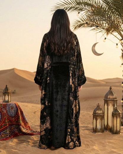 Golden Crescent Velvet Abaya
