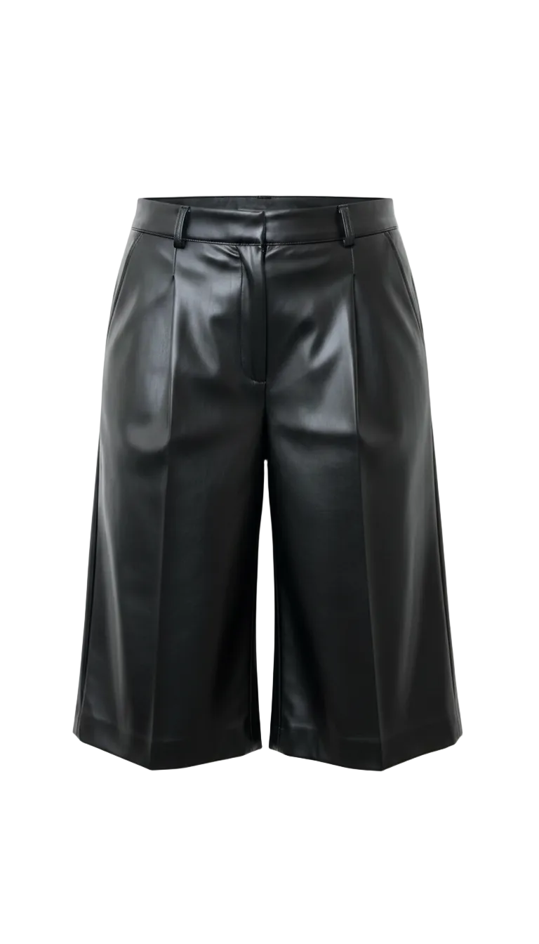 Black leather shorts on a white background