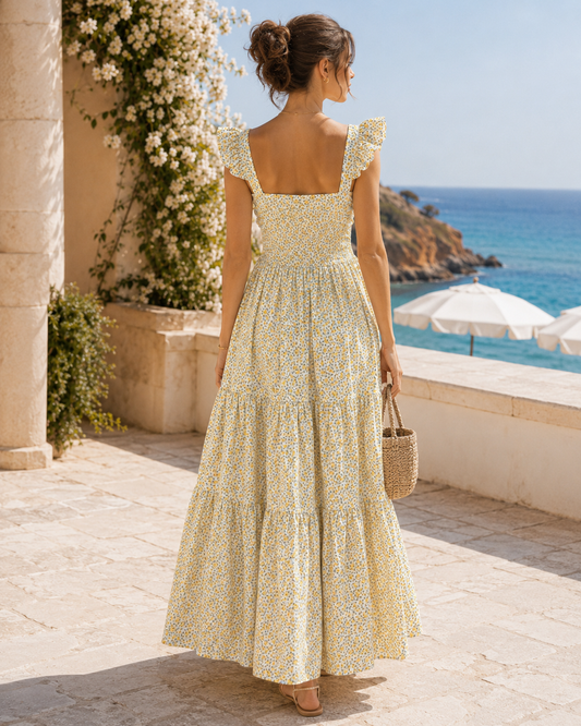 Daisy Yellow Floral Ruffle-Strap Maxi Dress