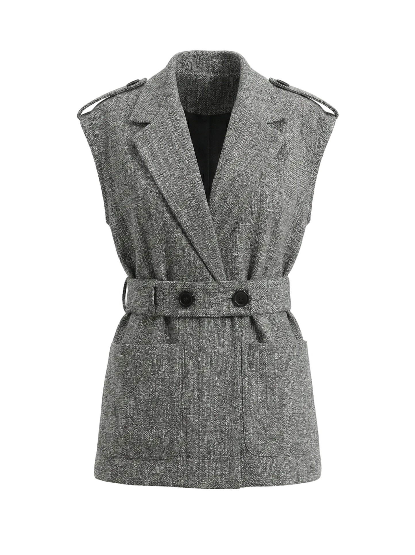 Gray vest with a belt on a white background