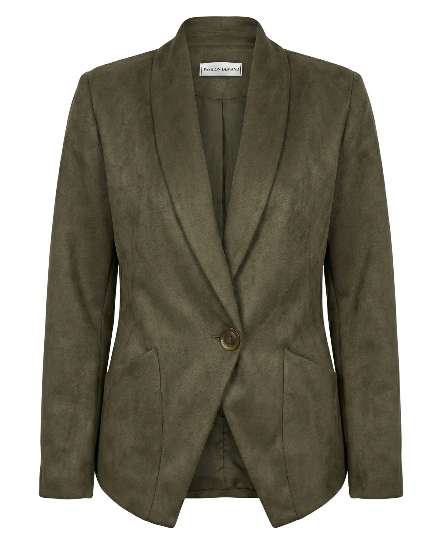 Green blazer with a button on a white background