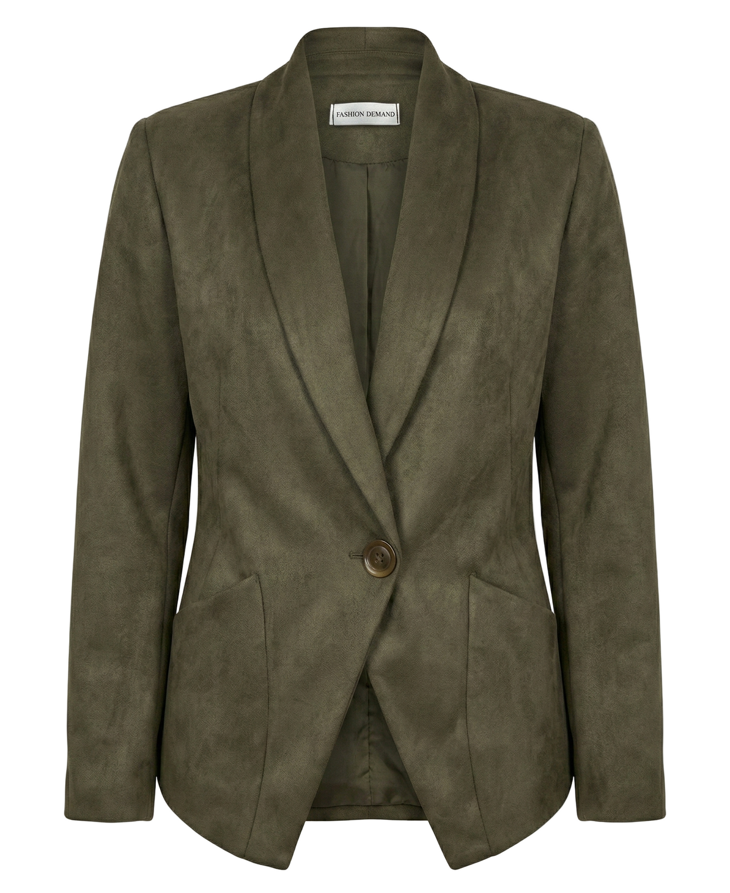 Green blazer with a button on a white background