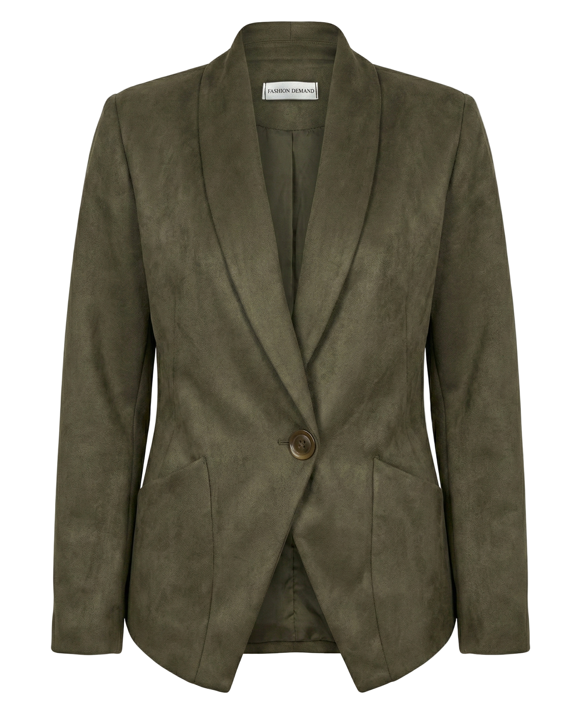 Green blazer with a button on a white background