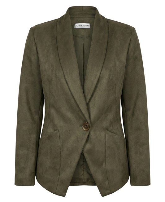 Green blazer with a button on a white background