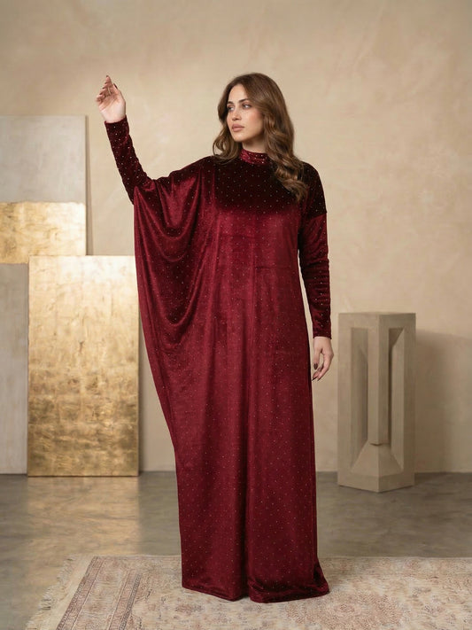 Ruby Stardust Velvet Abaya
