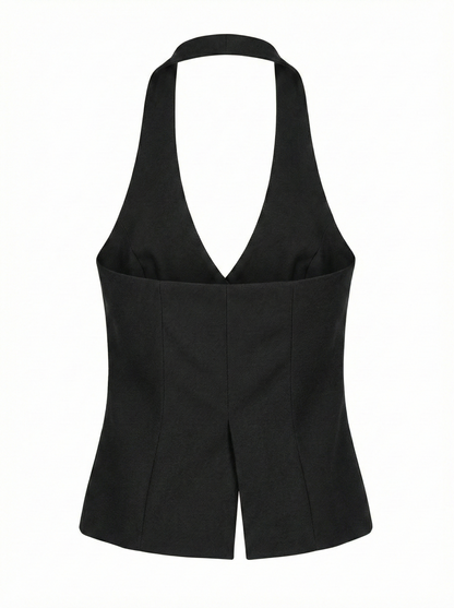 Black halter top on a white background