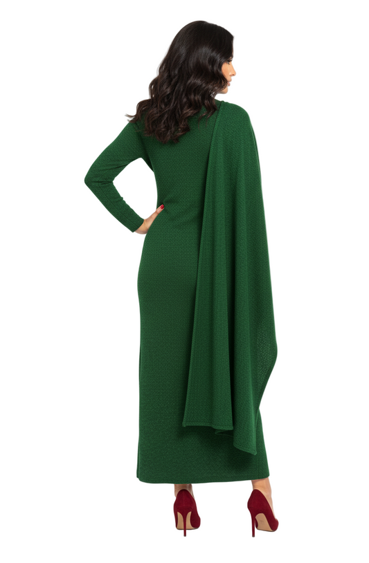 Emerald Green Fitted Cape Dress