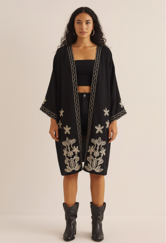 Embroidered Midnight Kimono