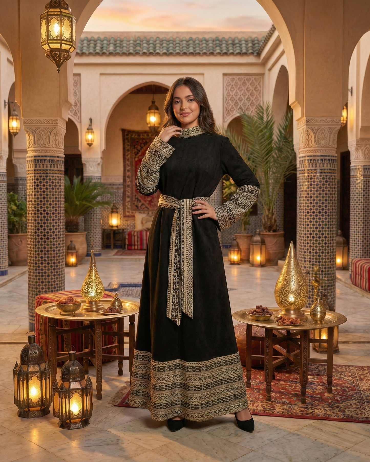 Majestic Ember Belted Abaya
