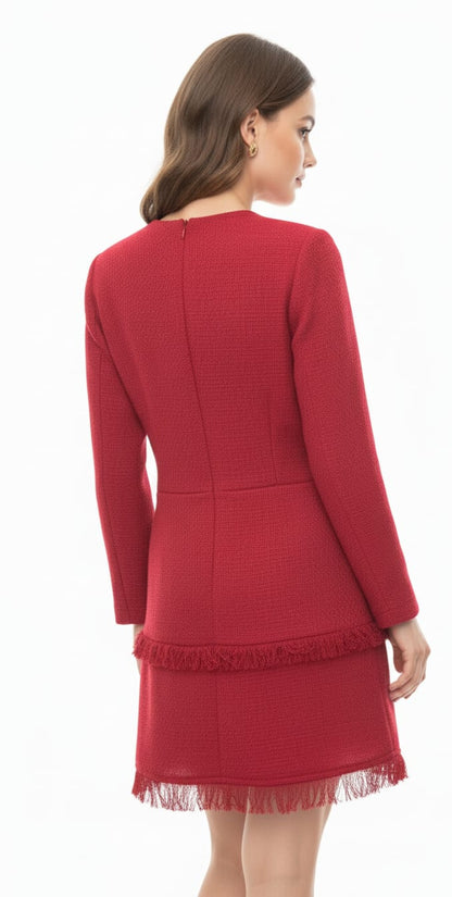 Crimson Tweed Elegance Dress