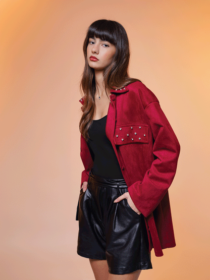Red Velvet Rhinestone Shirt