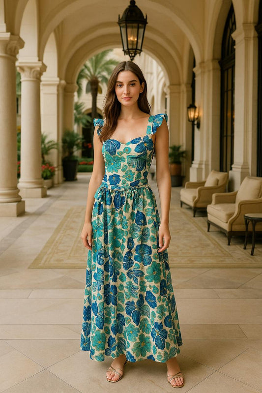 Teal Blossom Maxi Dress