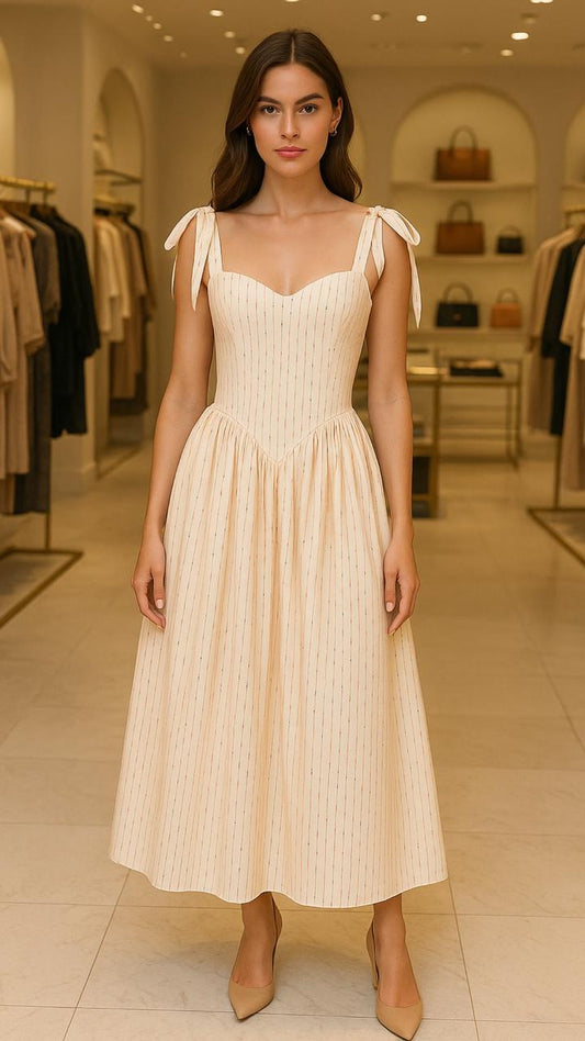 Butter Yellow Striped Midi Dress
